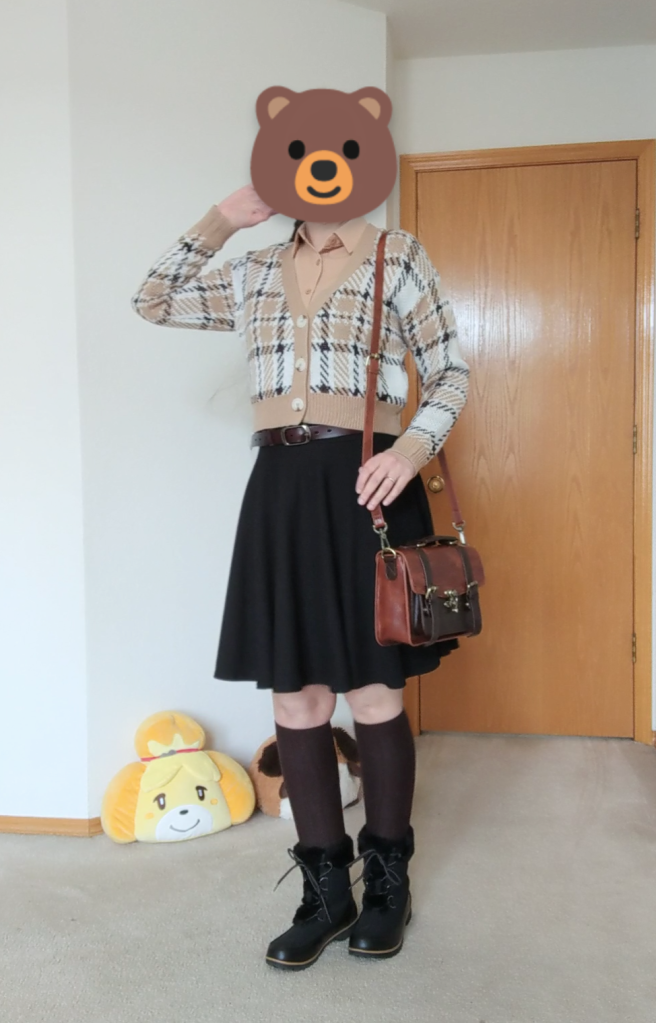 preppy dark academia leather purse outfit